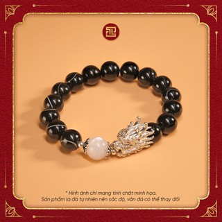 Tinh lâm vòng tay phong thủy mã não đen - charm bạc kim long