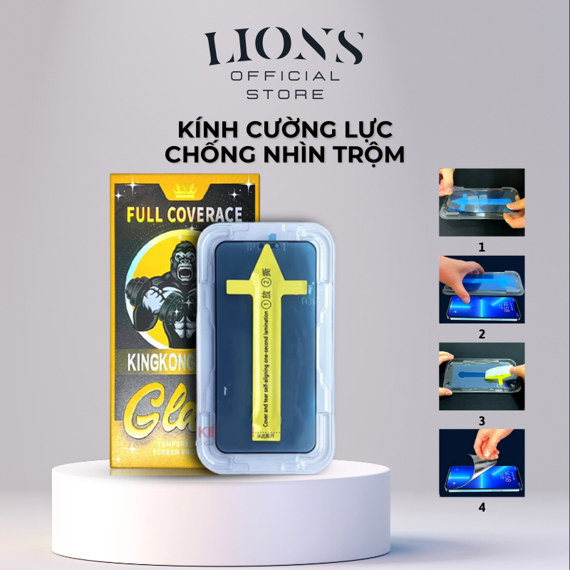 Kính Cường Lực Kingkong Chống Nhìn Trộm Có Khung Tự Dán Full Màn Iphone 13 promax 12 promax 14 proma