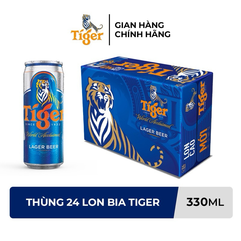 NOW SHIP Thùng 24 lon bia Tiger Lon cao 330 ml ( mẫu thường)