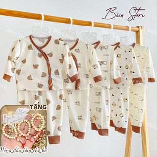 Bộ sơ sinh dài tay cài chéo chất cotton tăm mềm mịn cho bé trai, bé gái từ sơ sinh