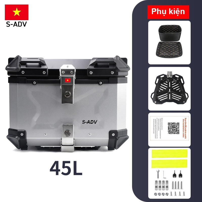 Thùng nhôm xe máy 45L S-ADV chính hãng 45L Aluminum top case SADV