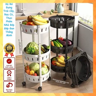 Kệ Rổ Tròn Để Rau Củ Quả, Trái Cây, Thực Phẩm, Đồ Nhà Bếp Gấp Gọn - Kệ Đựng Đồ Dùng Gia Đình Đa Năng Thông Minh