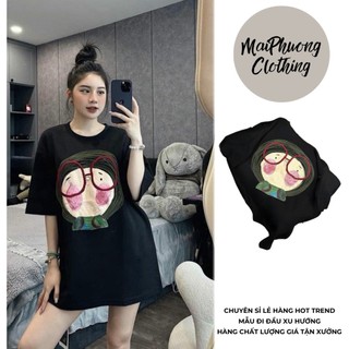 Áo nữ 💥 HÀNG LOẠI 1 💥Áo Phông Áo Thun Nữ Tay Lỡ Dáng Thụng Giấu Quần 40-70KG mẫu AOPHONGDENCGAIDEOKINHKAB. P451