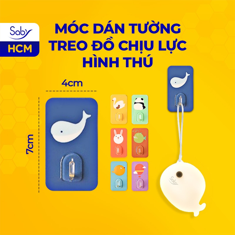 Móc treo đồ dán tường in hình động vật, móc dán tường không cần khoan, chịu lực mạnh hút dán tường tiện lợi