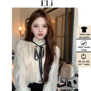  Áo Voan Tơ Sơ Mi ELI Thắt Nơ Tiểu Thư Sang Trọng 