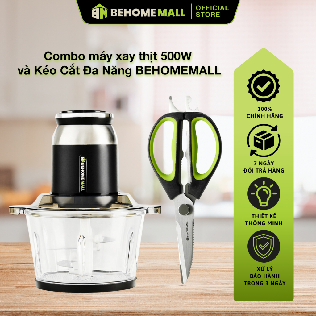 [COMBO] Máy Xay Thịt 500W và Kéo Cắt Thực Phẩm Đa Năng BehomeMall