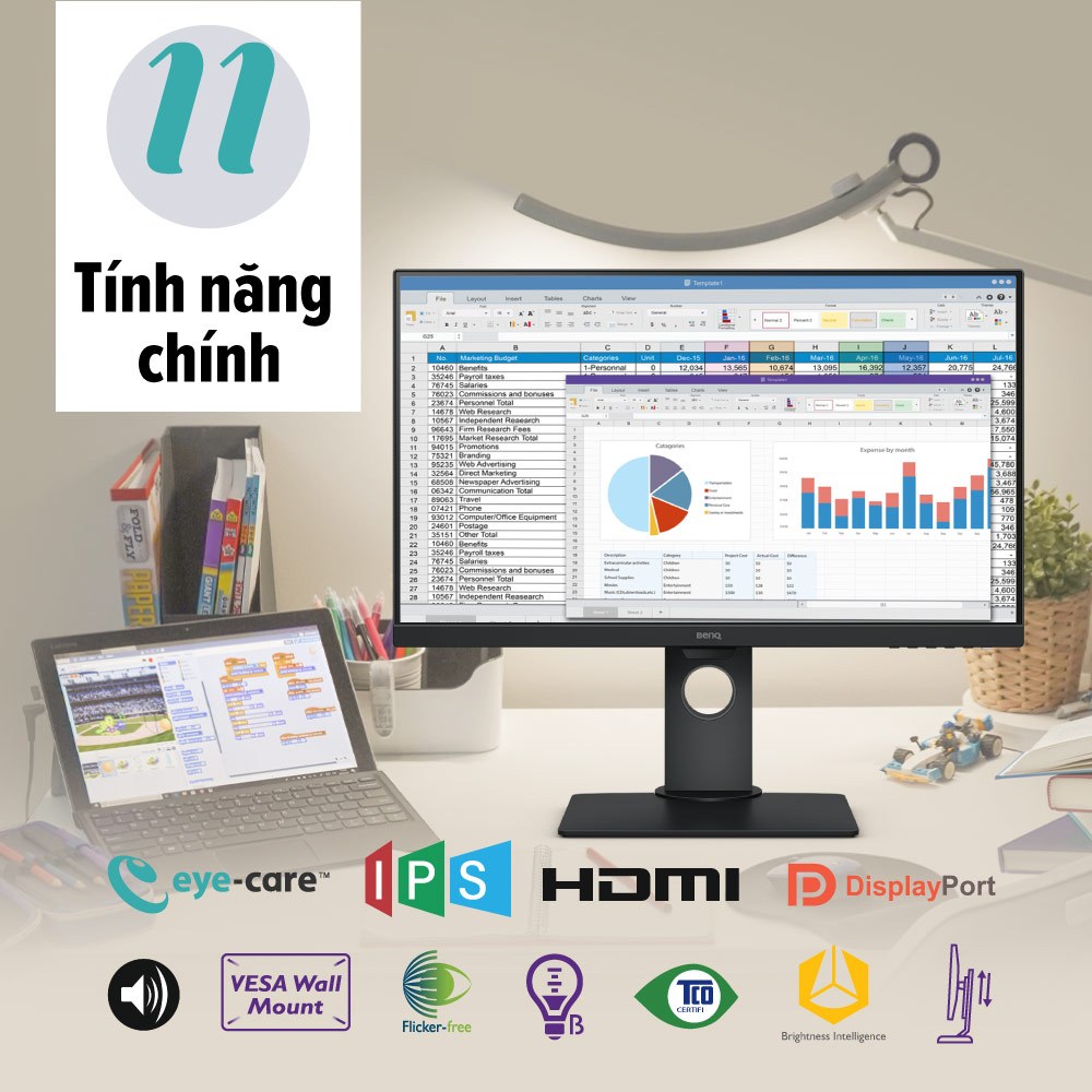 Màn hình máy tính BenQ GW2480T IPS 24" 1080P bảo vệ mắt chân đế chỉnh độ cao phù hợp làm việc văn phòng giải trí cá nhân | BigBuy360 - bigbuy360.vn
