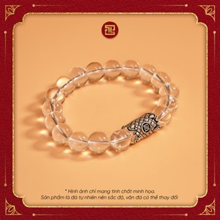 TINH LÂM Vòng Tay Phong Thủy Đá Thạch Anh Trắng (Clear Quartz) - Charm Bạc Lu Thống Vảy Rồng