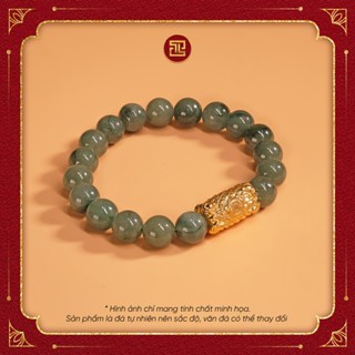 TINH LÂM Vòng Tay Phong Thủy Đá Cẩm Thạch Xanh - Charm Bọc Vàng Lu Thống Vảy Rồng