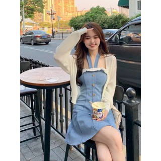 Thanh Lý🌼Đầm denim cúp ngực váy jean cổ yếm chân xoè xếp ly tiểu thư ulzzang dạo phố xinh xắn