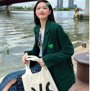 Áo khoác blazer có độn vai thêu REGODS form rộng unisex nam nữ vải Flannel 2 lớp -  Blazer Tag