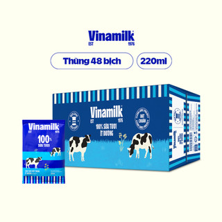 Thùng 48 bịch Sữa tươi tiệt trùng ít đường Vinamilk 100% Sữa tươi 220ml