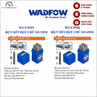 Bộ đóng số wadfow bộ 9 cái chiều cao chữ số 3mm 6mm chất liệu thép carbon wcc9593 wcc9596 - pt handtools