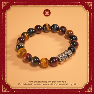 TINH LÂM Vòng Tay Phong Thủy Đá Mắt Hổ Tam Tài - Charm Bạc Lu Thống Vảy Rồng