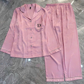 [SẴN] Bộ Pijama Lụa Gấm Chữ D hồng