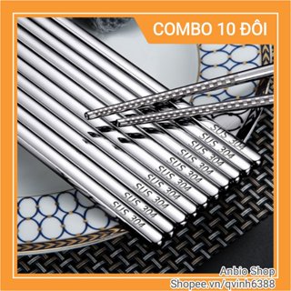 Combo 10 đôi đũa inox 304 cao cấp, cán vuông chống trượt