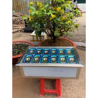 Thùng đựng đá inox giữ lạnh khay topping trà sữa chè+12 khay topping 1/9