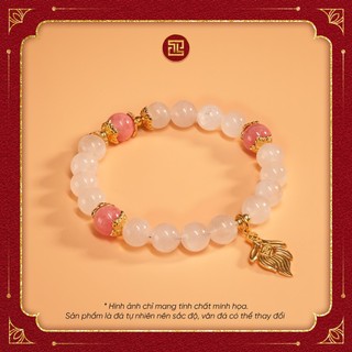 Tinh lâm vòng tay phong thủy đá moonstone 8 li mix đào hoa - charm bọc vàng long vĩ