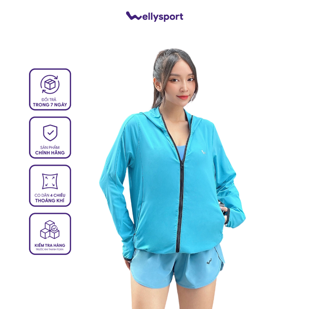 Áo Khoác Chống Nắng Nữ Running Jacket Cao Cấp Cản Gió, Giữ ấm, Có Mũ Tiện Lợi, Welly Sport, Mã AKN