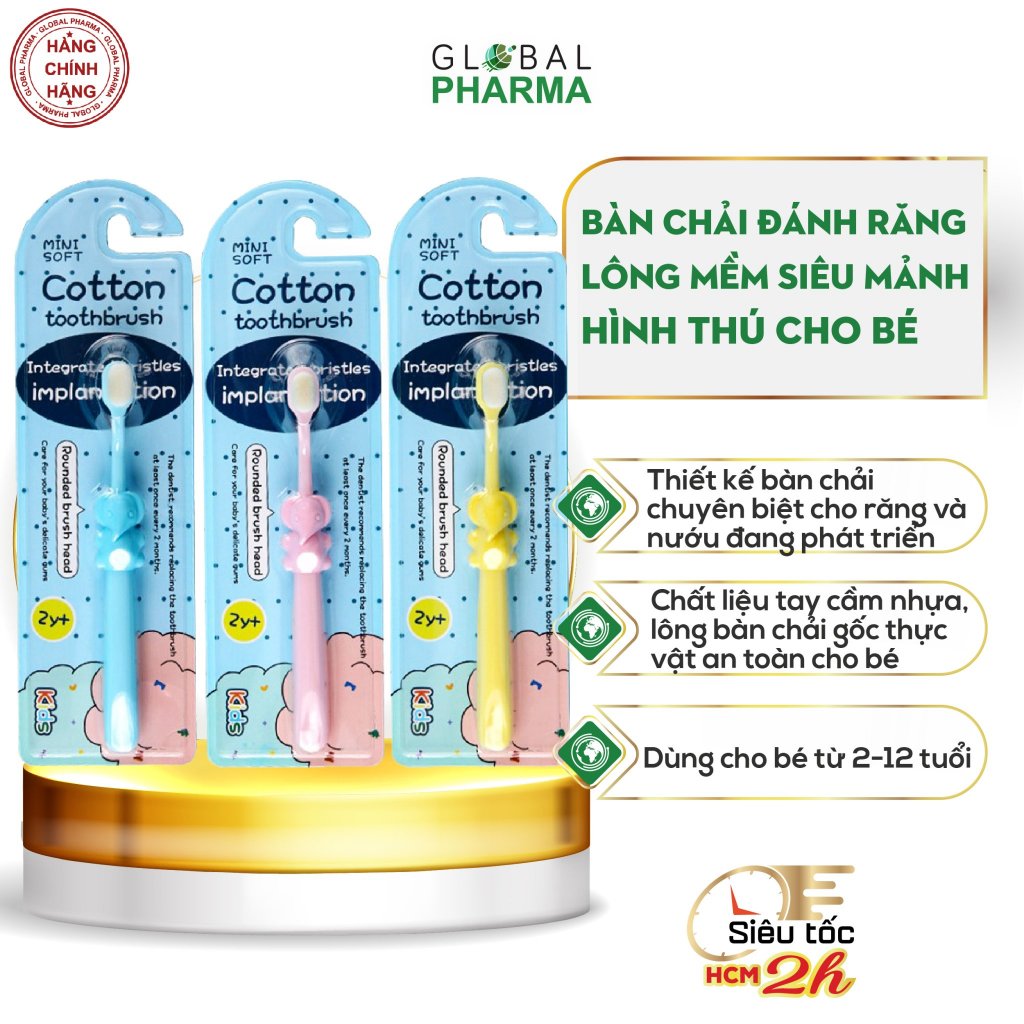 Bàn chải đánh răng Cotton Toothbrush trẻ em lông tơ siêu mềm mịn cho bé từ