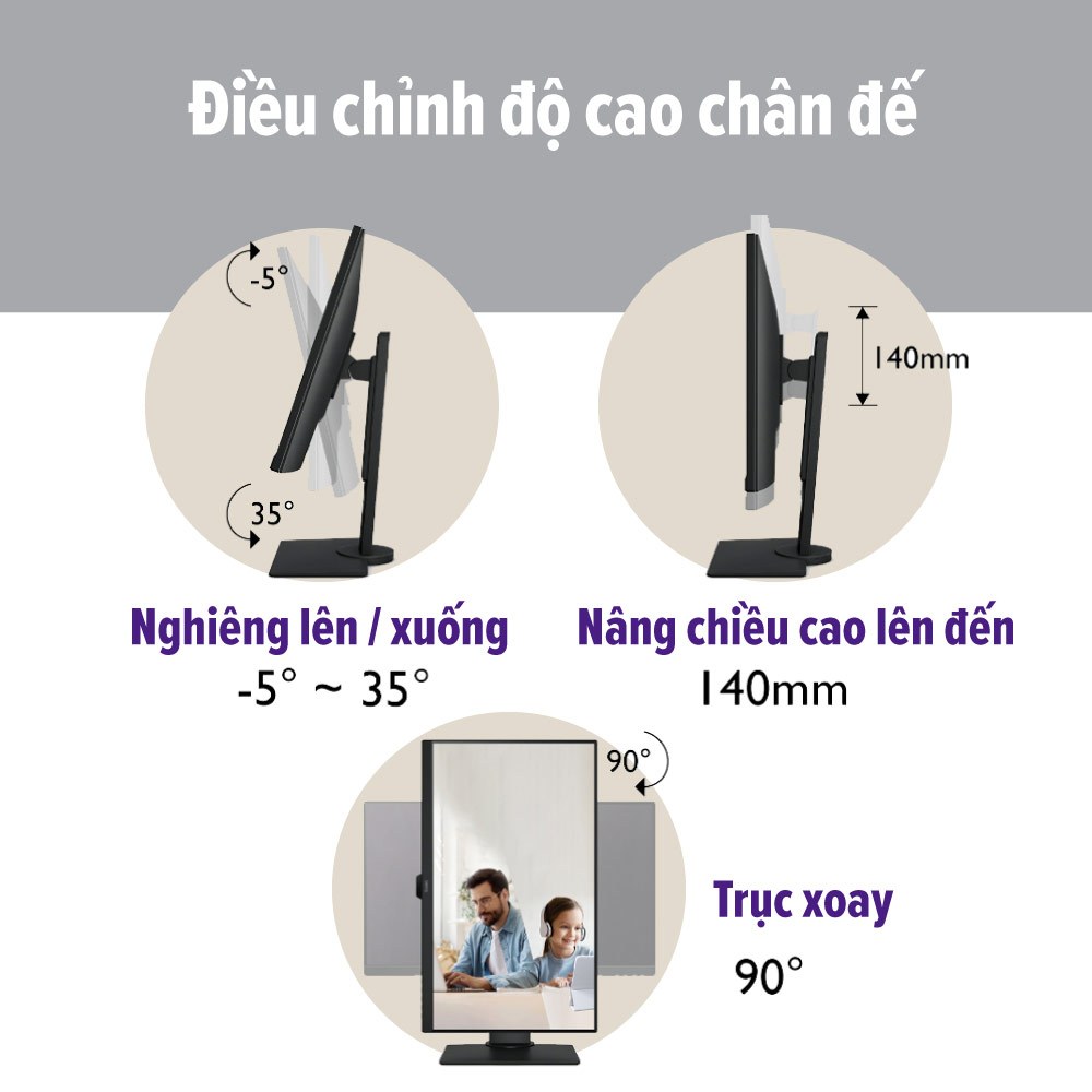 Màn hình máy tính BenQ GW2480T IPS 24" 1080P bảo vệ mắt chân đế chỉnh độ cao phù hợp làm việc văn phòng giải trí cá nhân | BigBuy360 - bigbuy360.vn