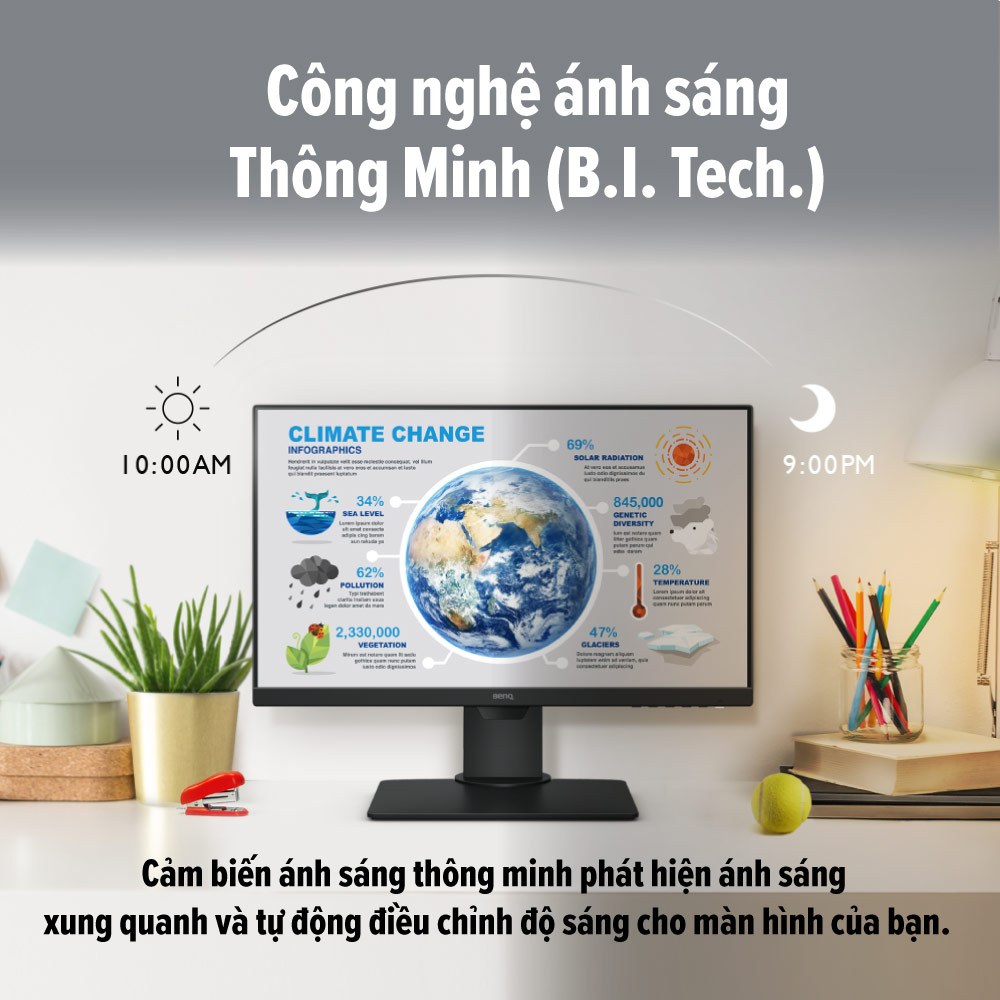 Màn hình máy tính BenQ GW2480T IPS 24" 1080P bảo vệ mắt chân đế chỉnh độ cao phù hợp làm việc văn phòng giải trí cá nhân | BigBuy360 - bigbuy360.vn