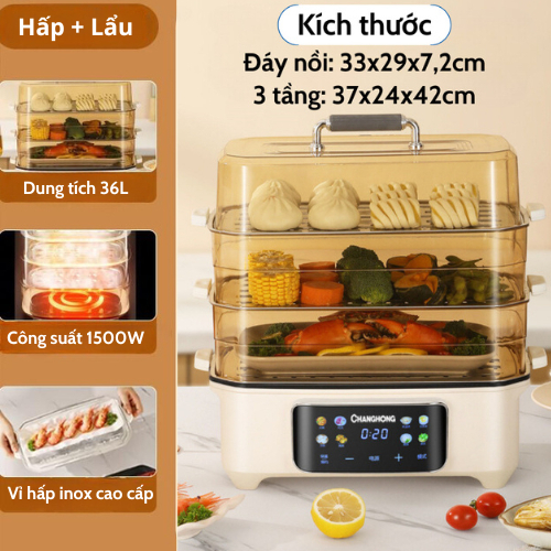 Nồi Hấp Điện Đa Năng OMI 3 tầng 3IN1 khay INOX cao cấp Hấp, Lẩu, Chiên, Xào, Nồi Điện Đa Năng Dung Tích 36L/ 28L
