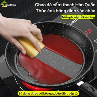Chảo phủ vân đá chống dính NAGO,chảo chống dính cho bếp từ,chảo sâu lòng,chảo đáy từ,tặg nắp và xẻng