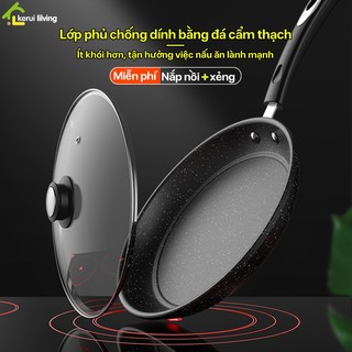 Chảo chống dính cao cấp vân đá NAGO cho đáy từ,bếp từ,gas,điện tặg nắp và xẻng,chảo phủ đá cẩm thạch