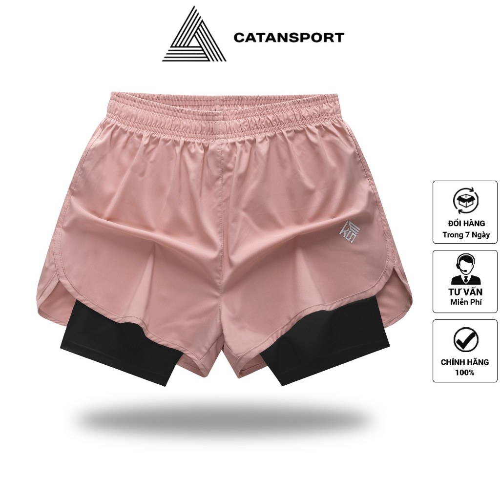 Quần Đùi Short Thể Thao Ngắn 2 Lớp Tập Gym Yoga Nữ CATAN SPORT xẻ bầu Vải Mỏng Nhẹ Mát Mau Khô Dùng Chạy, Bơi Q275