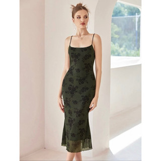 [ Hàng order shein] Đầm 2 dây in hoa vảo thun lưới 2 lớp