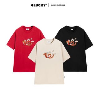 Áo phông rộng nam nữ Tết 4lucky 6076 - tay lỡ form rộng oversize streetwear