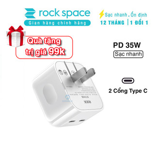 Củ sạc nhanh 35W Rockspace T58 2 cổng TypeC ổn định hàng chính hãng bảo hành 12 tháng