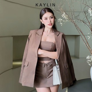 Set vest KAYLIN 3 món áo khoác, áo ống và chân váy ngắn chất vải cotton sớ dẻo phong cách thanh lịch N2179