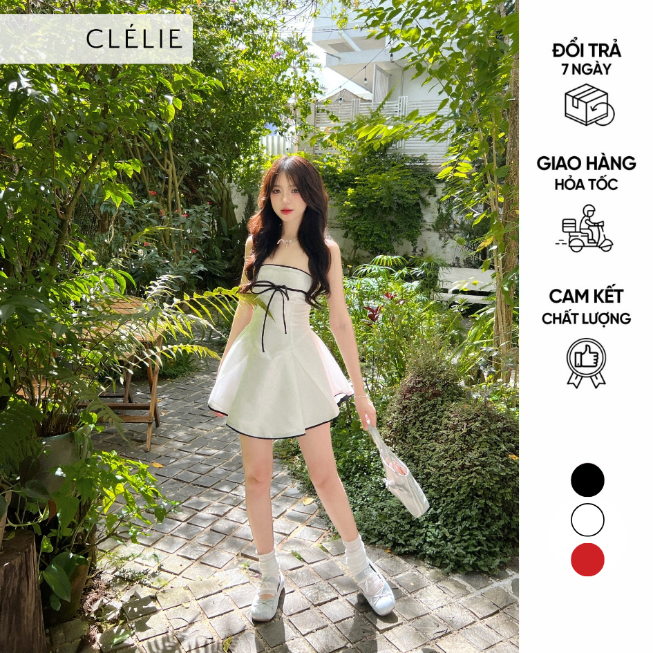 Đầm ống xếp ly thắt nơ tafta ánh kim | FUSSY DRESS - CLÉLIE | BigBuy360 - bigbuy360.vn