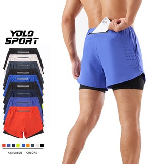 Quần Đùi Runing Chạy Bộ Nam 2 Lớp Short Tập Gym Thể Thao Thoải Mái Vận Động Có Túi Khóa Sau Đựng Điện Thoại YOLO SPORT