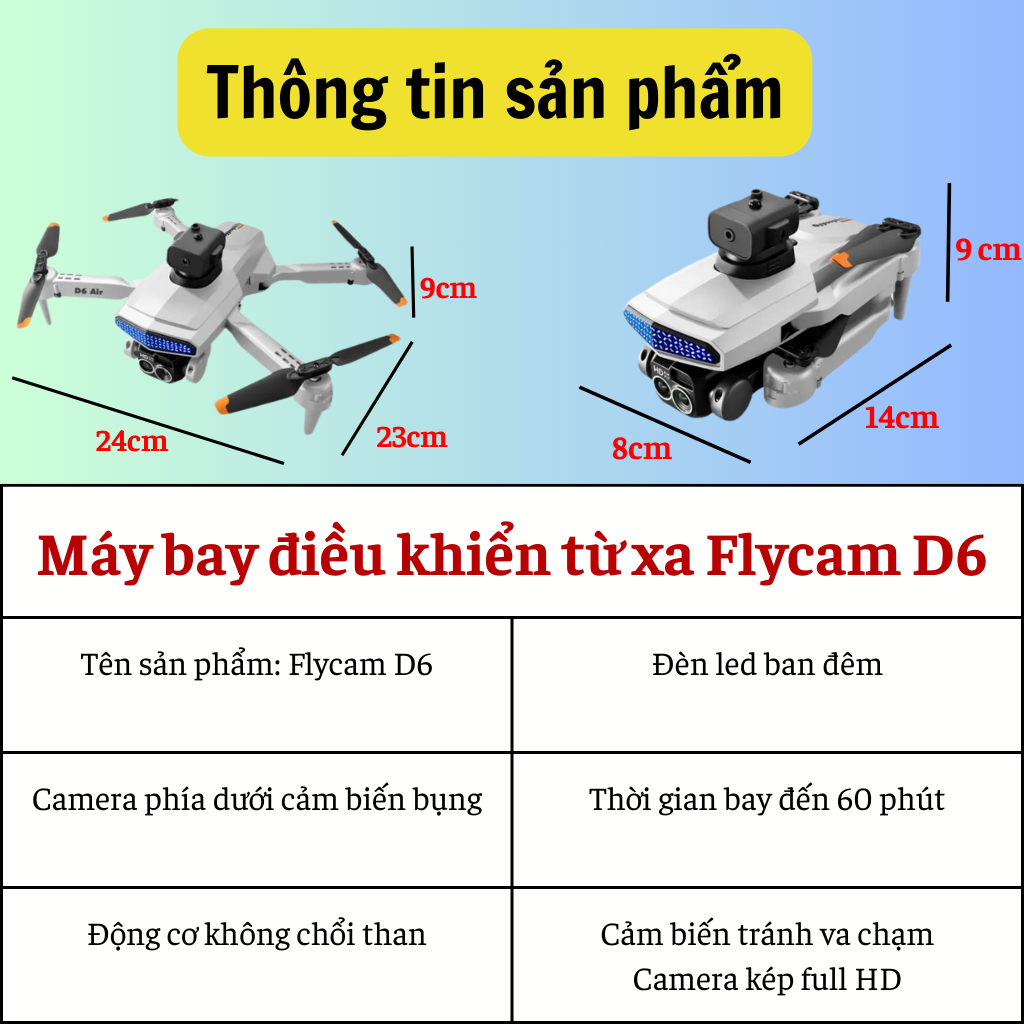 Máy bay điều khiển từ xa D6 thế hệ mới, Flycam động cơ không chổi than 2 camera kép full HD - cảm biến va chạm - pin 30p | BigBuy360 - bigbuy360.vn