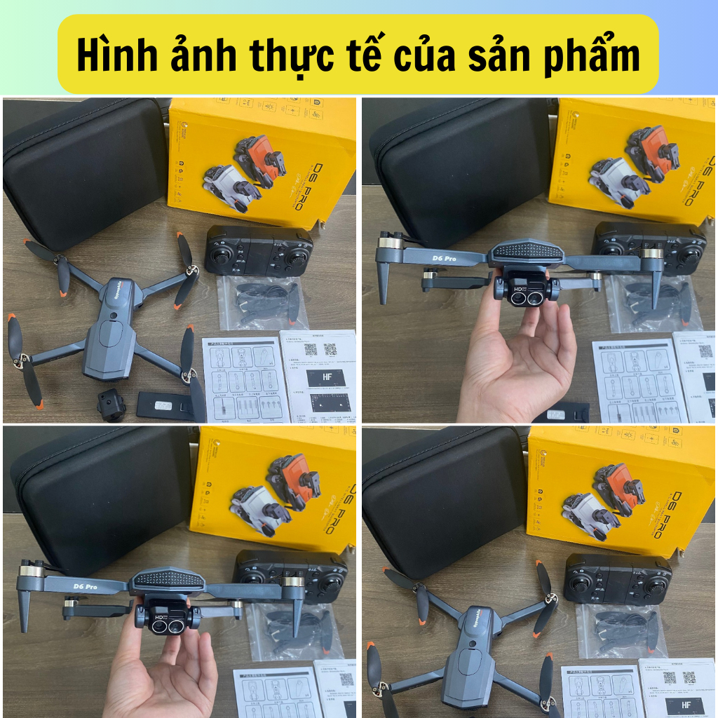 Máy bay điều khiển từ xa D6 thế hệ mới, Flycam động cơ không chổi than 2 camera kép full HD - cảm biến va chạm - pin 30p | BigBuy360 - bigbuy360.vn