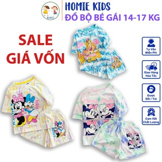 Đồ bộ cho bé gái 14-17 kg cao khoảng 100cm set quần đùi áo thun cộc tay trẻ em vải cotton in hoạt hình đẹp Homie Kids