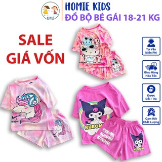 Đồ bộ cho bé gái 18-21 kg cao khoảng 110-115cm set quần đùi áo thun cộc tay trẻ em vải cotton in hoạt hình Homie Kids