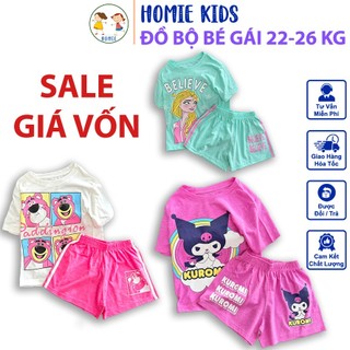 Đồ bộ cho bé gái 22-26 kg cao khoảng 120-125cm set quần đùi áo thun cộc tay trẻ em vải cotton in hoạt hình Homie Kids