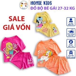 Đồ bộ cho bé gái 27-32 kg cao khoảng 130-135cm set quần đùi áo thun cộc tay trẻ em vải cotton in hoạt hình Homie Kids