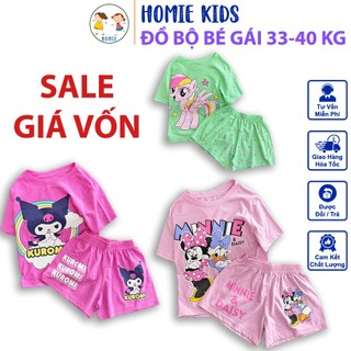 Đồ bộ cho bé gái 33-40 kg cao khoảng 140-145cm set quần đùi áo thun cộc tay trẻ em vải cotton in hoạt hình Homie Kids