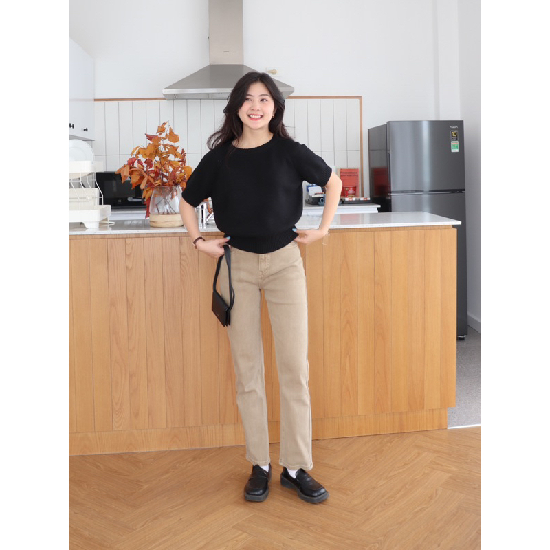 LIN CLOSET [QDL129] Quần jean BASIC ỐNG ĐỨNG HÀN QUỐC VÀNG BÒ