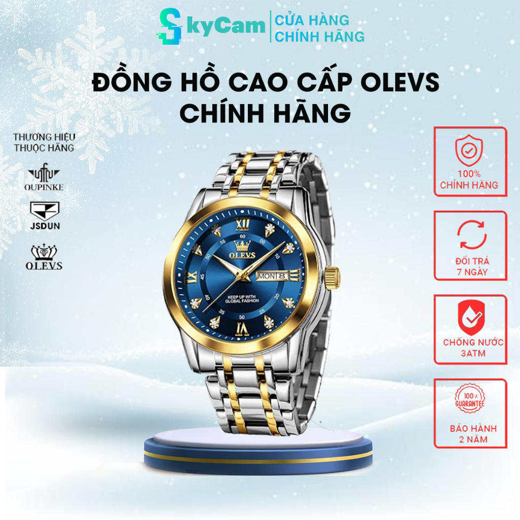 Đồng Hồ Nam Chính Hãng HD OLEVS 5513 Dây Thép Không Gỉ Chống Thấm Nước Mặt Lịch Thời Trang GD848