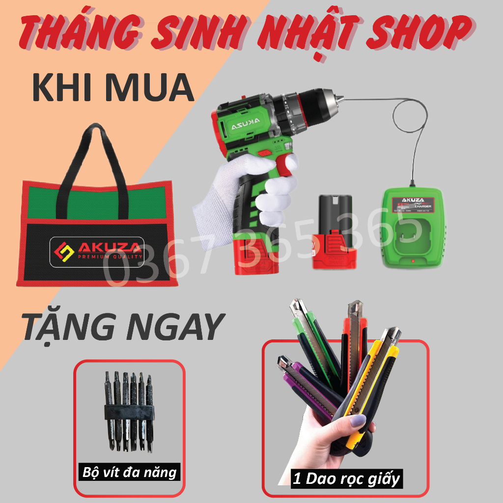 Máy Khoan Pin Akuza K5/ LUCIA máy khoan 3 chức năng động cơ không chổi than