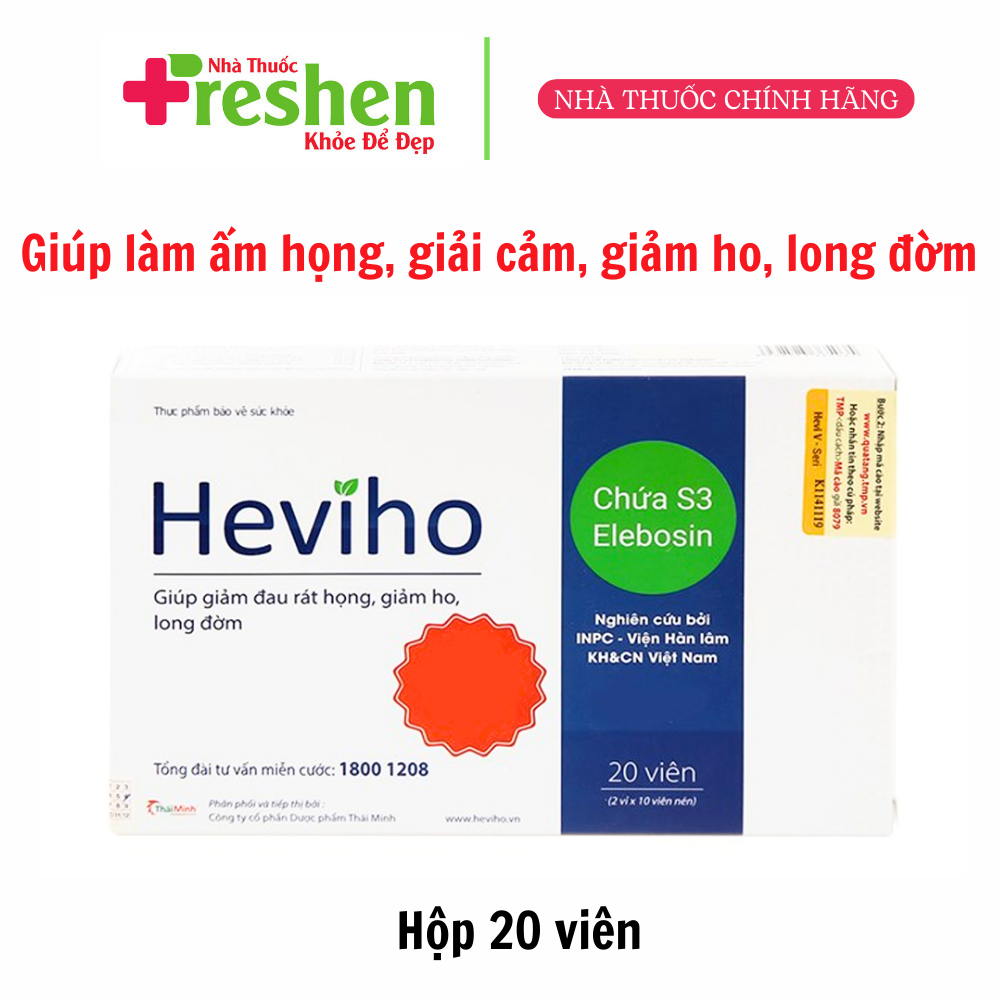 Viên uống Heviho Thái Minh giảm đau rát họng, giảm ho, long đờm (2 vỉ x 10 viên)