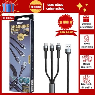 Dây cáp sạc nhanh 3 in 1 rc-124th, cáp sạc 3 đầu phone, type c, micro usb sạc siêu nhanh, dây cáp dù chống đứt gãy
