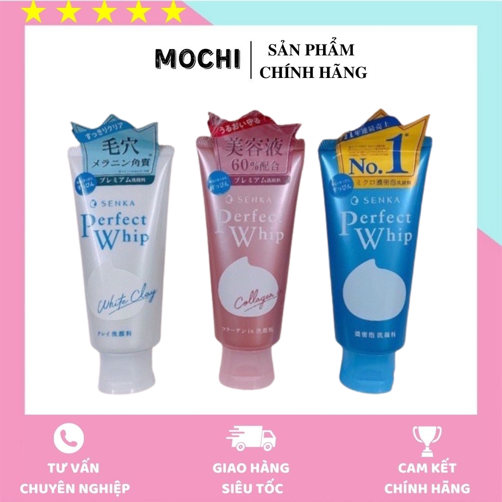 Sữa rửa mặt Shiseido Senka Perfect Whip Collagen in 120g, Sữa rửa mặt perfect whip Xanh, Hồng nội đị