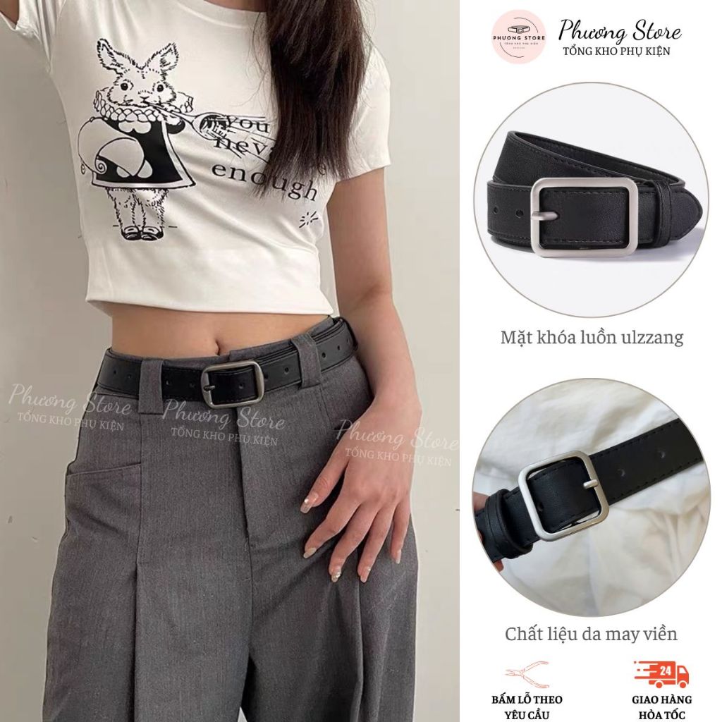 Thắt Lưng Nữ Bản Nhỏ Mặt Vuông Basic Đi Học, Dây Nịt Nam Nữ Style Ulzzang Hàn Quốc Dễ Phối Đồ - Phương Store